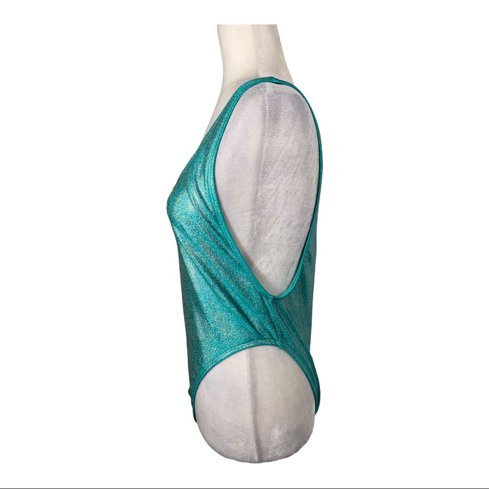 Dippin’ Daisy’s Glitter Sparkle Teal Blue High Leg One Piece Swimsuit - Picture 4 of 6